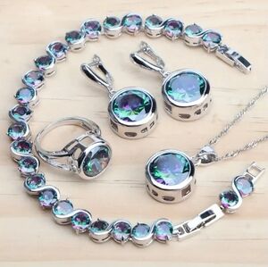Rainbow Cubic Zirconia & Silver Jewelry Set